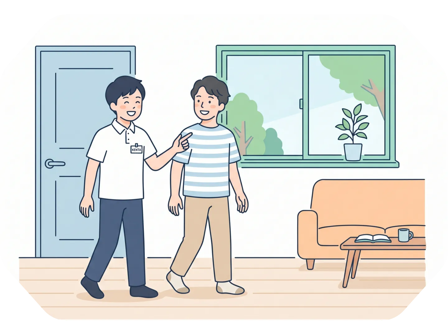 スタッフが利用者様をご案内するイラスト